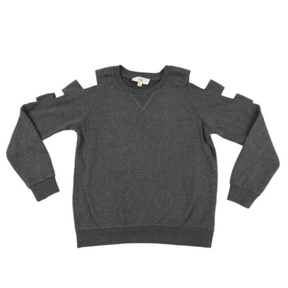 Pinque Sweater Womens Small Gray Pullover Knit Cold Shoulder Crew Neck